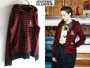 HYSTERIC GLAMOUR Hysteric Glamour AUSTIN TEXAS letter do girl Logo badge table nappy sweat border Zip Parker FREE red black 