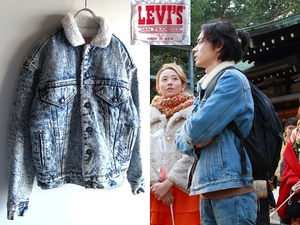 希少 80sビンテージ LEVI'S リーバイス USA製 57528 ボアデニムジャケット Gジャン L ケミカルWASH インディゴ 常田大希/ヨンス/菅田将暉着