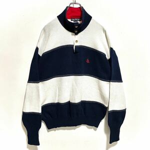 90s nautica コットン ハーフボタン タートルネック ニット / size m / ノーティカ ノーチカ 90年代 ハーフジップ