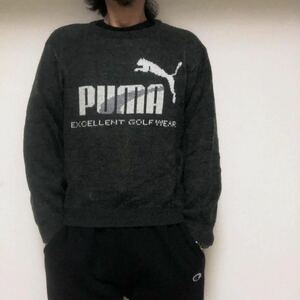 日本製90sプーマPUMA golfジャガード　ロゴ　ニットセーター160