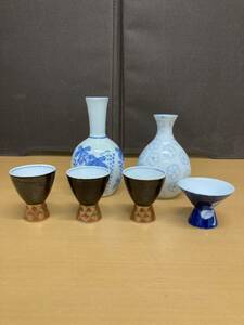 狩）中古品 酒器セット 徳利 ぐい呑み　お猪口 昭和レトロ 20230219 (12-3)