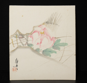 Art hand Auction Shikishi-471 Muto Yashu Blumenzeichnung, studiert bei Kawabata Gyokusho [Authentisch], Malerei, Japanische Malerei, Blumen und Vögel, Tierwelt