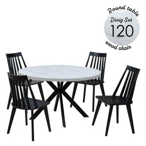 ダイニングテーブル 5点セット 幅120cm 4人掛け ml120-5-swan340wh-bk-bk 丸テーブル ホワイト色 ブラック色 板座 19s-4k iy