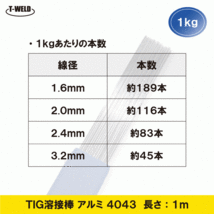 Tig アルミ 溶接棒 1.6mm×1m A4043-BY 適合 CE認定 1kg_画像2