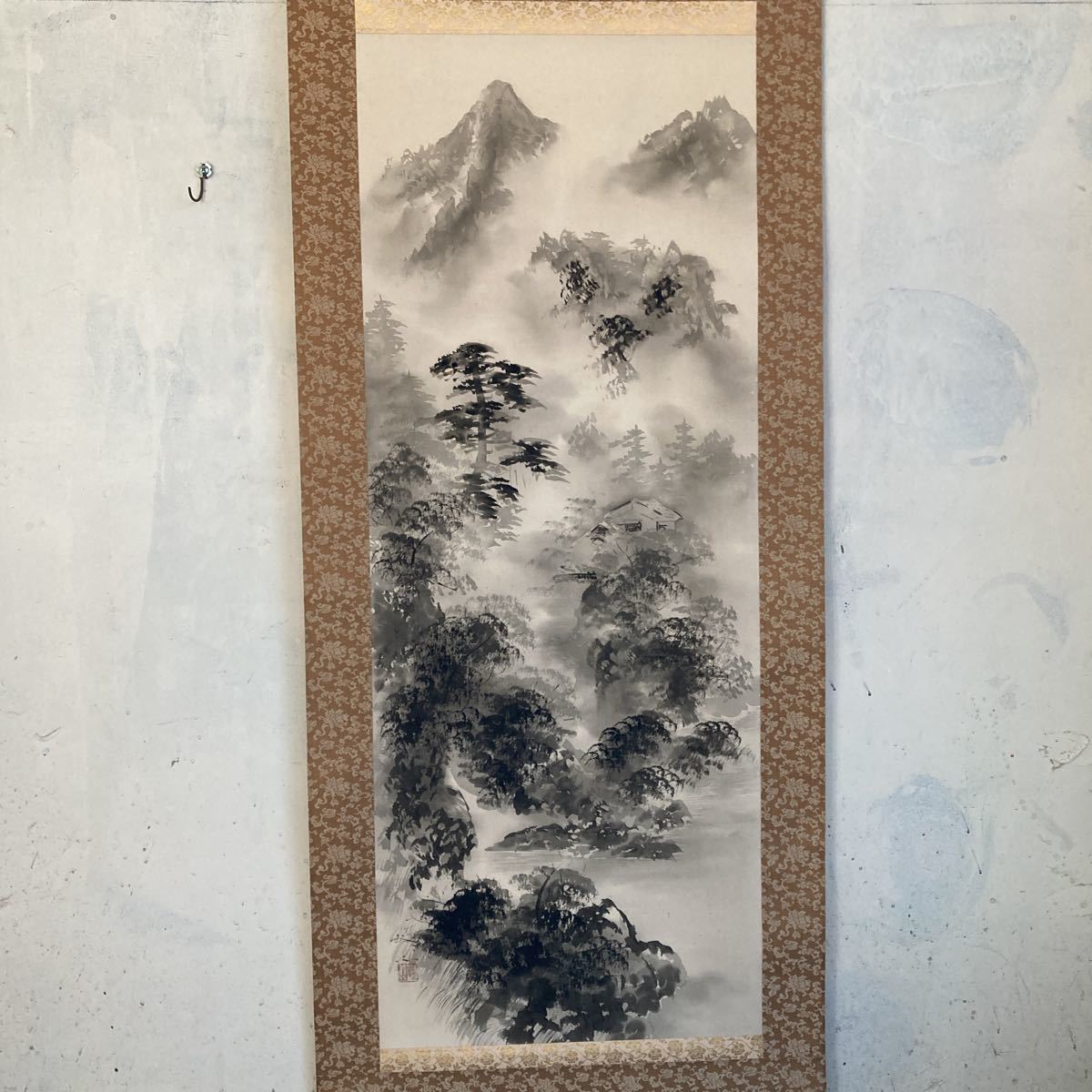 Avec boîte, Parchemin suspendu Ogura Rizan, peinture de paysage, peinture à l'encre, Peinture japonaise, parchemin suspendu, shakugo, manuscrit, travail authentique, peinture, Peinture japonaise, paysage, Fugetsu