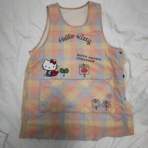 中古　保育士 エプロン　裏ボア　HELLO KITTY　チェック