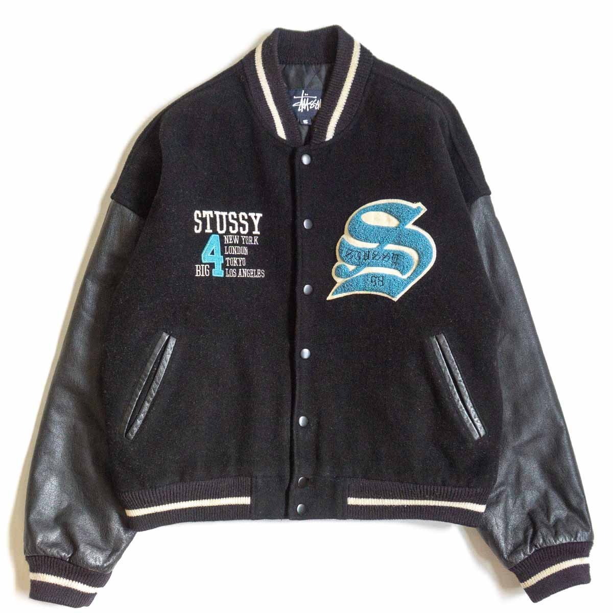 90´s OLD Stussy 4大都市 BIG4 袖レザー スタジャン L-