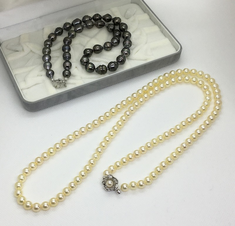 ビンテージ ネックレス 未使用 黒蝶真珠 SILVER 刻印 大阪通販