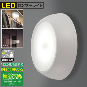 LEDセンサーライト 明暗+人感 屋内/屋外兼用｜NIT-BLA6JM-2 06-4108 オーム電機