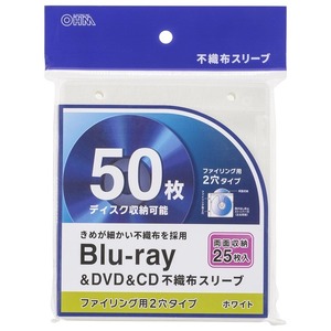 Blu-ray＆DVD＆CD不織布スリーブ 両面収納タイプ25枚入 ホワイト｜OA-RBR50-W 01-7204 オーム電機