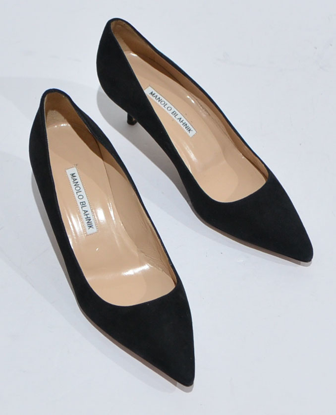 おまけ付 MANOLO BLAHNIK スエードパンプス ブラック クロス マノロ