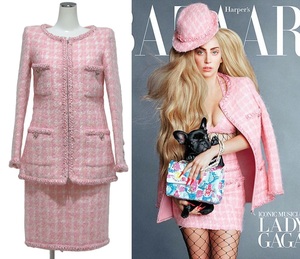 CHANEL Chanel 14K оборудование орнамент . розовый твид выставить костюм no color жакет юбка 34 Y-315415