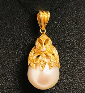 Qoj.yod22 K18 Gold Pearl Top Top Diamond D0.10 13,0 мм