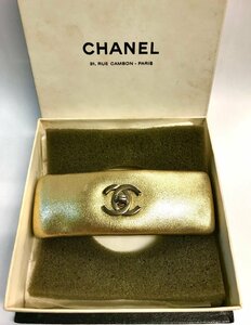 qob.YMX01 CHANEL シャネル　ターンロック　シルバー金具　バレッタ　メタリックゴールド