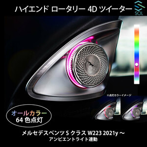 ベンツ Sクラス W223 2021y～ アンビエントライト連動 ハイエンド ロータリー 4Dツイーター スピーカー 純正交換タイプ LEDカラー64色