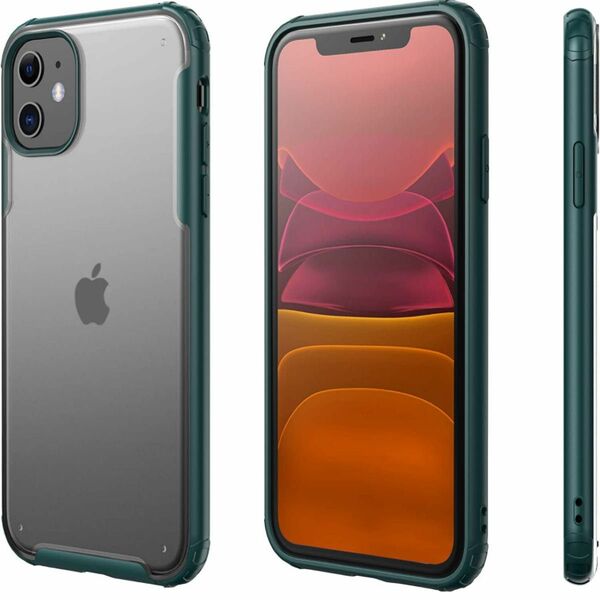 iPhone 11ケース(ミッドナイトグリーン) 耐衝撃 米軍MIL規格取得 カメラ保護 マット加工 指紋防止 半透明