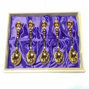  10 six chrysanthemum . spoon 5ps.@ Gold color chrysanthemum . chapter cutlery total length approximately 12.8cm tree boxed unused storage goods [3533]