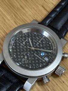 ■BMW Carbonograph 腕時計 カーボンフェイス 皮ベルト シンプル&スポーティ TachyMeter タキメーター