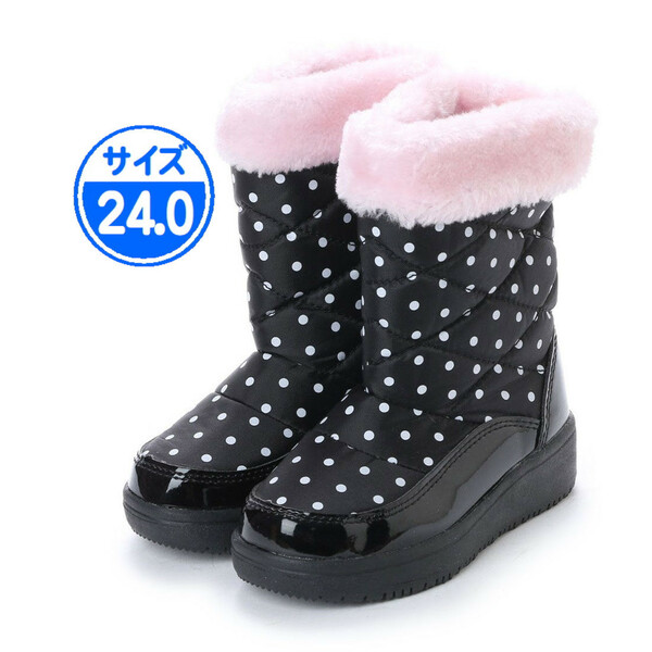 【新品 未使用】子供用 防寒ブーツ ブラック ピンク 24.0cm 17991
