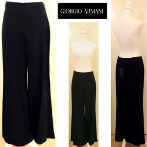 [ new goods ]joru geo * Armani * Paris kore exhibit silk 100%. flair wide pants regular price 126,000 jpy black label 46|Giorgio Armani silk tag attaching 