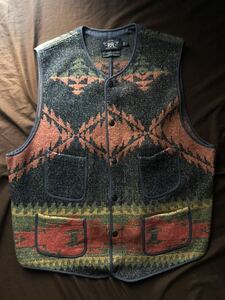 【希少】極美品 RRL NATIVE BEACH RUG VEST ダブルアールエル ネイティブ ビーチクロス ラグ ブランケット ベスト ラルフローレン L