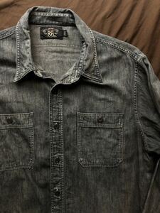 【名作】極美品 RRL BLACK INDIGO WORK SHIRT ダブルアールエル グランメゾン キムタク着用 ブラックインディゴ ドレス ワーク シャツ L