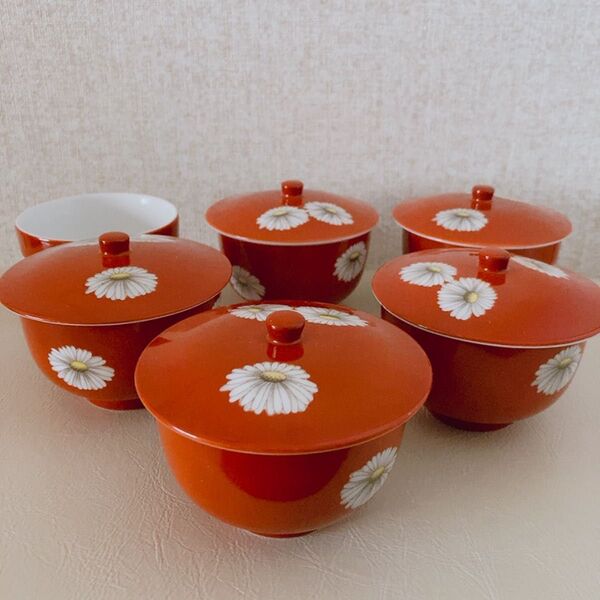 オールドノリタケ 朱地白菊 湯呑み 6客