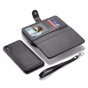 iphone XR レザーケース iphone xr 編み込みケース お財布付き 取り外す可能 手帳型 カード収納の画像2