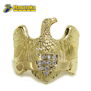  free shipping K18 men's ring 19.5 number 10P diamond . hawk Hawk Eagle eagle hawk bird wing ring excellent article pawnshop circle height 21-68-2