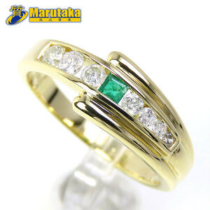  free shipping K18YG emerald diamond ring 11 number simple ring 18 gold yellow gold excellent article pawnshop circle height 