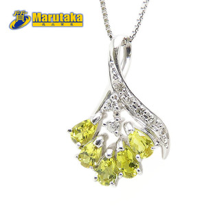  free shipping yellow tourmaline diamond necklace Pt850 Pt900 T1.01ct D0.12ct 45cm 6.9g platinum judgement document excellent article pawnshop circle height 