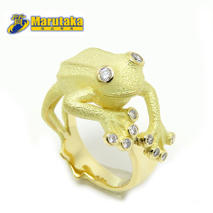  free shipping frog diamond yellow gold ring judgement document K18 D0.23ct YG excellent article pawnshop circle height Amagasaki Hyogo a22-2-2