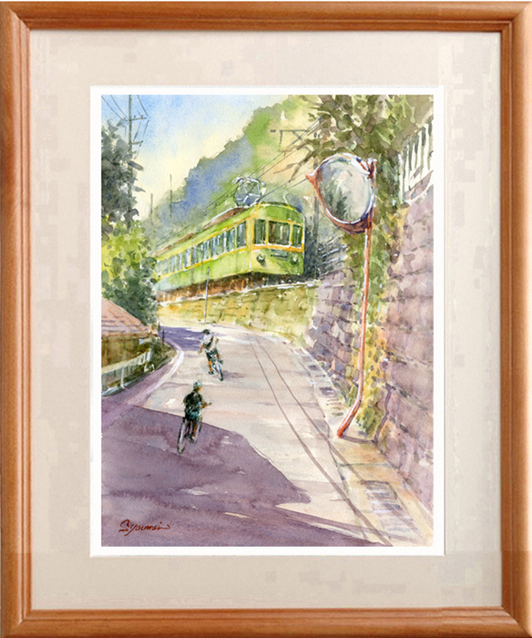 真作】谷内六郎「郊外電車」水彩画 サイズ ≒縦32×横22.5cm（自筆