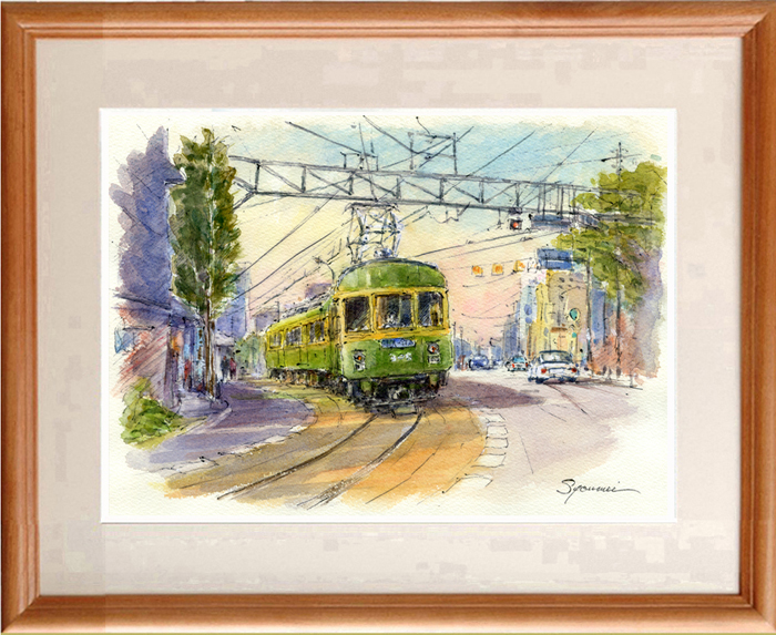 ★Watercolor★Original painting Enoden Railway Running in front of Ryukoji Temple #585, Painting, watercolor, Nature, Landscape painting