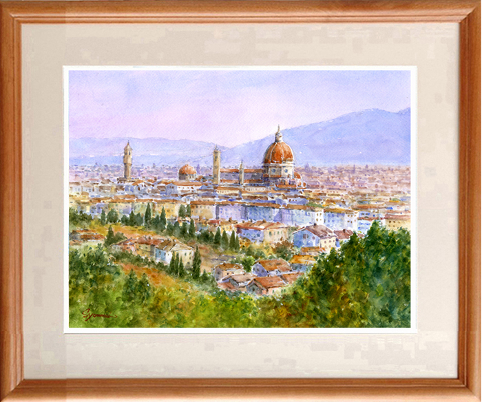 ★Aquarelle★Peinture originale Ville de Florence #587, peinture, aquarelle, Nature, Peinture de paysage