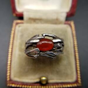  red Stone kaboshon925 silver a-ru deco American Vintage ring ring Vintage accessory engraving ellipse 3