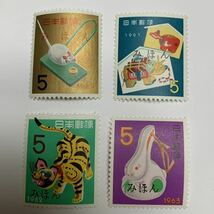 【みほん/単片4種】年賀ネズミ1960-ウサギ1963 NH美品_画像1