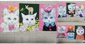 猫　パネル生地　９枚セット　15cm×19.5cm 帆布 コットン100%