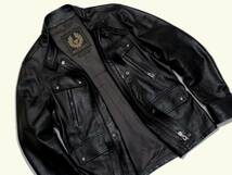 英BELSTAFF / レザーライダース＊50(XL) オイルドソフトカーフ革 4フラップ&2ジップポケット ウエストタブ ◎試着程度 ダメージなし 極美品_画像3