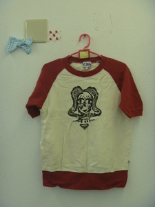 * lady's (ROXY) white × red la gran * short sleeves sweatshirt ( reverse side nappy )*L size 