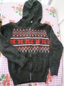 * girl Zip up knitted Parker with a hood . gray series size 130cm