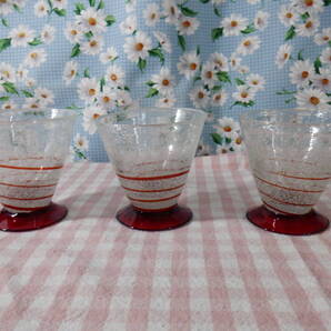 C1『手づくり泡ガラス★赤いライン模様の三角の泡グラス~3個まとめて』~箱なし