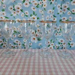 C1『佐々木硝子(ササキクリスタル)★ 金彩 シンプルなデザインのワイングラス~4個まとめて』~箱なし