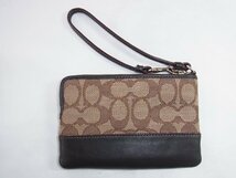 コーチ COACH ポーチ シグネチャー キャンバス レザー ブラウン 良品_画像2