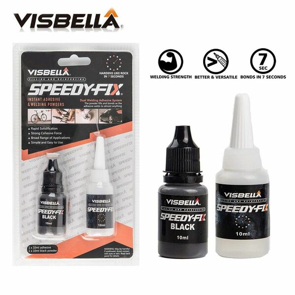 瞬間接着剤　ヘッドライト　バンパー修理　固まる粉末補強材入り　ブラックパウダー　Visbella Speedy Fix 