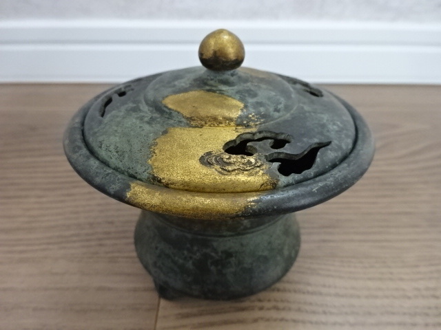 平安 秦蔵六造 銅鍍金 獅子摘 太鼓式 香炉 H R5377 clubnautico.com.do
