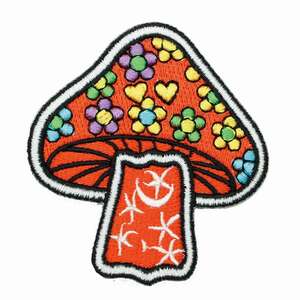 アイロンワッペン キノコ きのこ Mushroom オレンジ 簡単貼り付け アップリケ 刺繍 裁縫