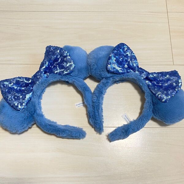 もこもこ ブルー スパンコール カチューシャ 2個セット ディズニー 青 ミニー ふわふわ