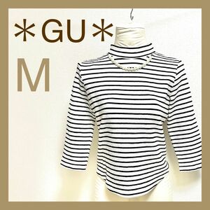 【5/13限定値下げ】＊GU＊パールつきボーダートップス　Ｌ