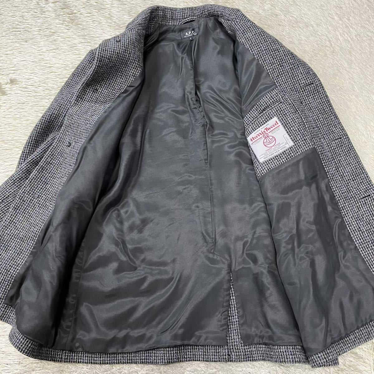 アイテム 美品 A.P.C. HARRIS TWEED 丸襟 千鳥格子 コート XS